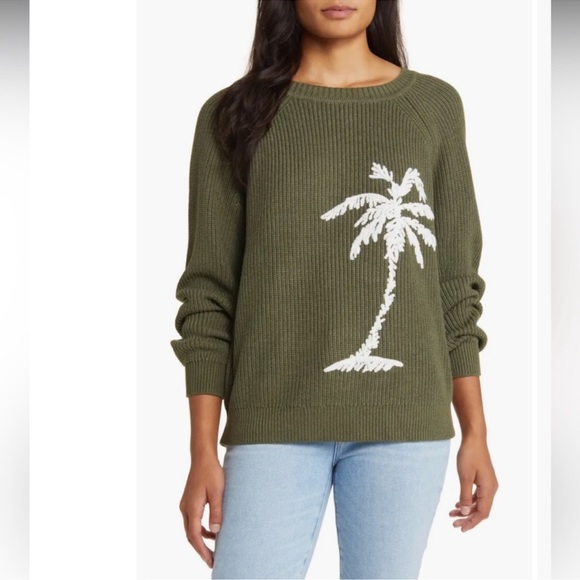 NWT Tommy Bahama Breezy Palm Tree Crew Cotton Blend Pullover Statement Sweater - Picture 2 of 7